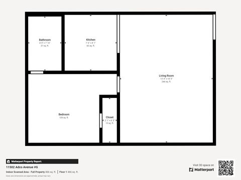 Floor plan for 1 bed, 1 bath, 750 sqft